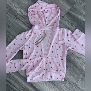 skims cherry print cropped zip up